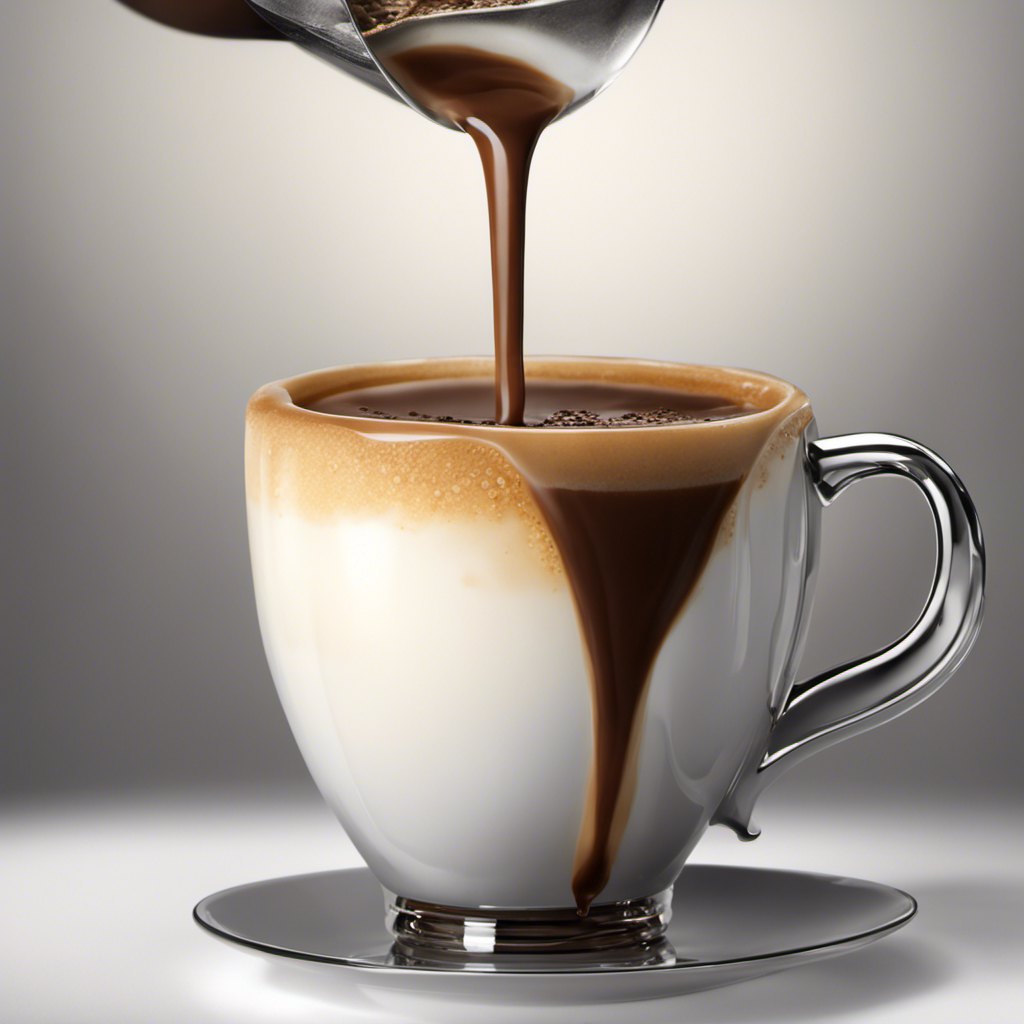 An image depicting a steaming cup of coffee being poured with milk in one side and coffee creamer in the other, showcasing the gradual substitution process
