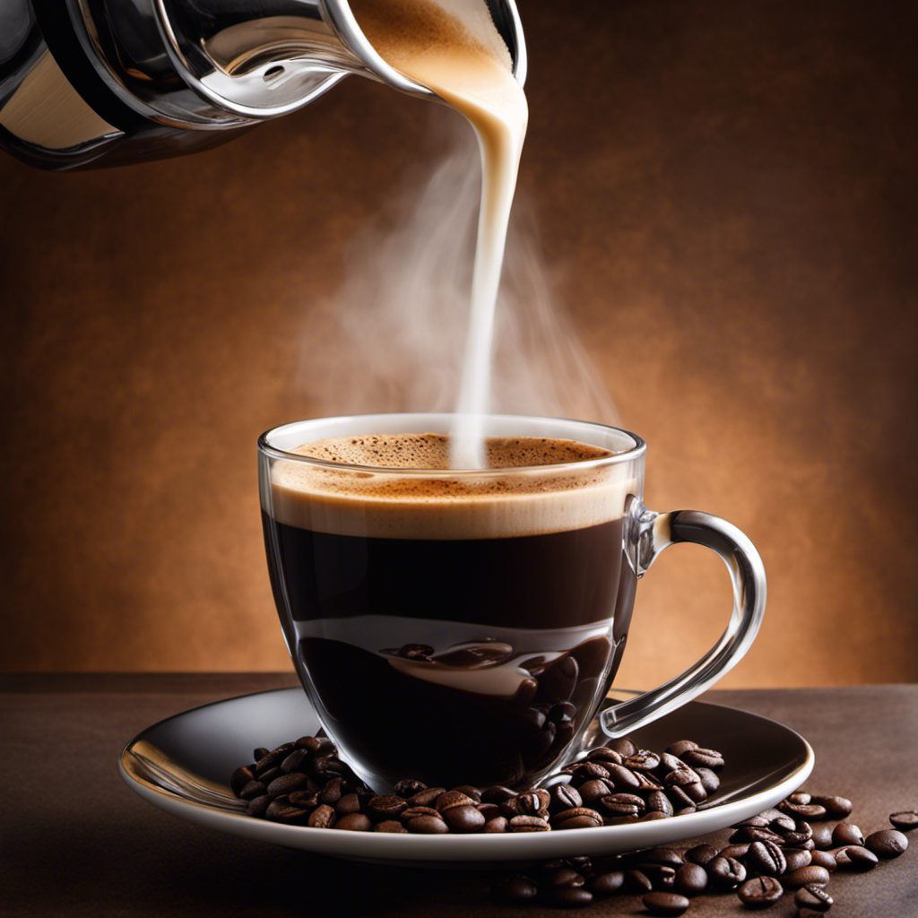 An image showcasing a steaming cup of coffee being poured with a creamy, frothy substitute