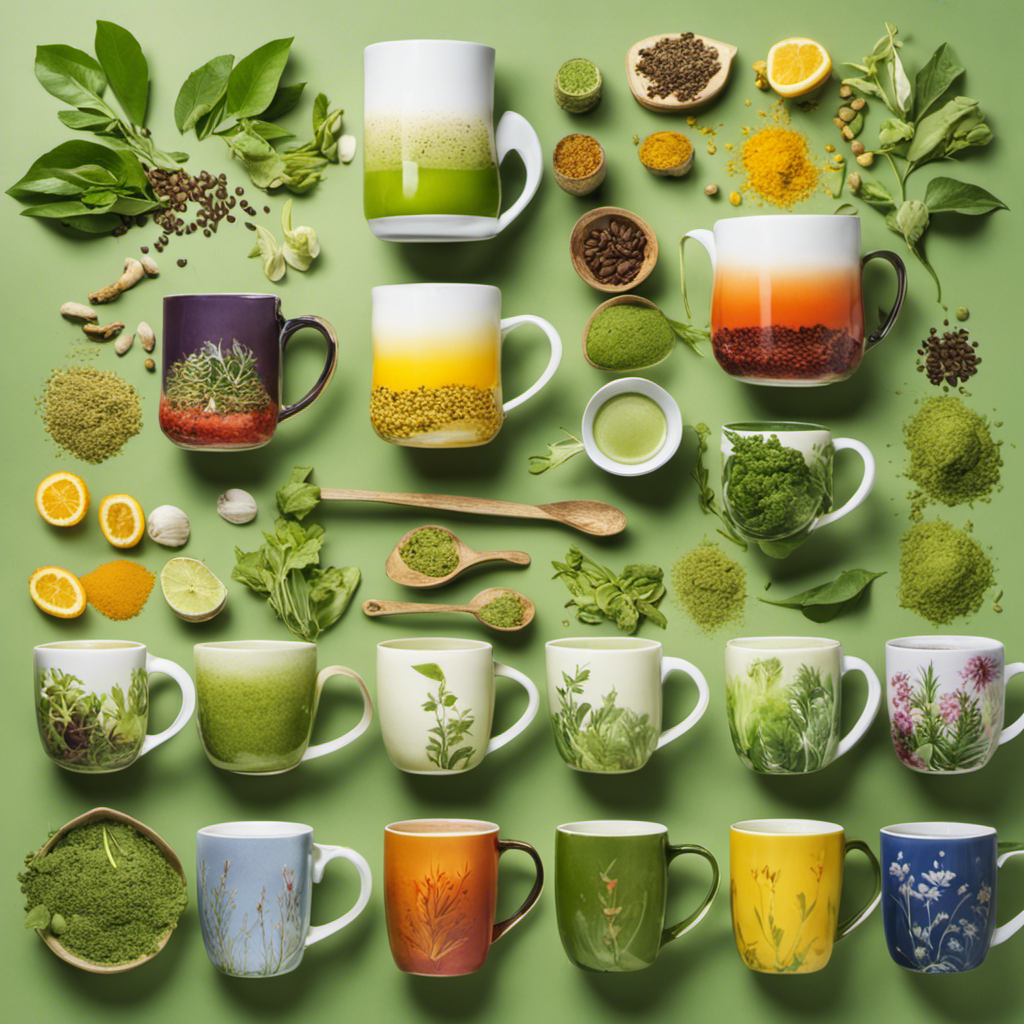 A vibrant image showcasing a variety of mugs filled with nourishing alternatives like green tea, matcha, turmeric latte, and herbal infusions