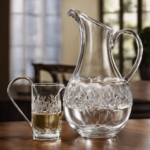 An image showcasing a clear glass pitcher filled with 32 ounces of water
