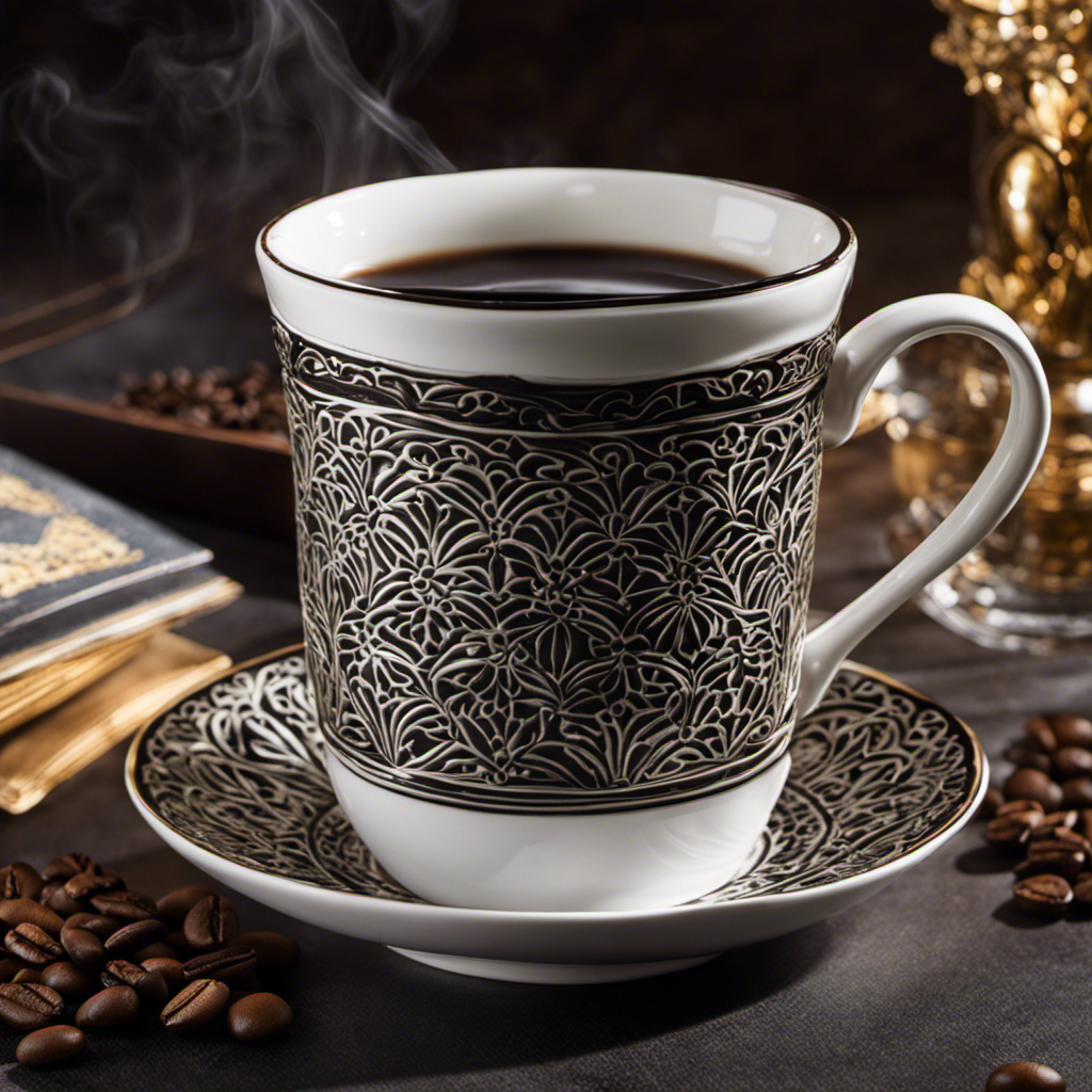 An image featuring a pristine white mug filled to the brim with rich, dark black coffee