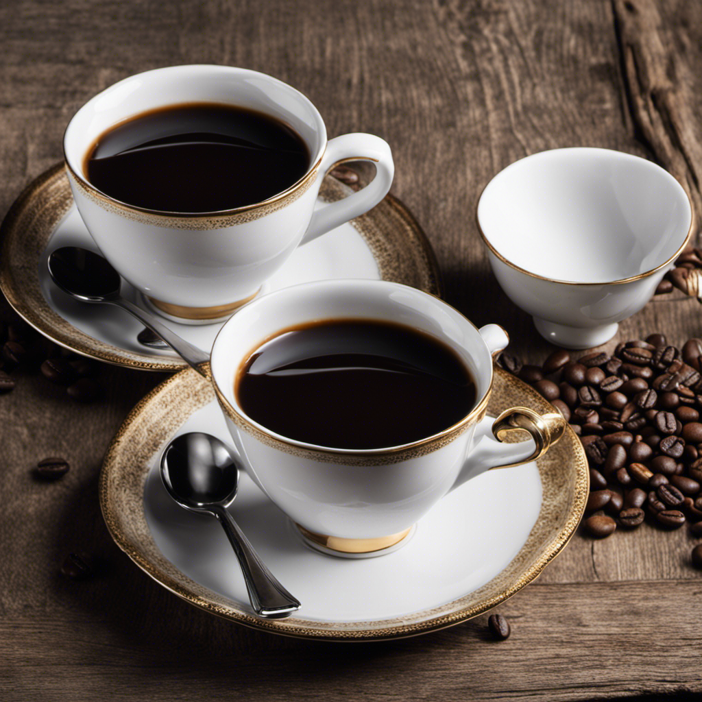 An image showcasing two elegant porcelain coffee cups on a rustic wooden table