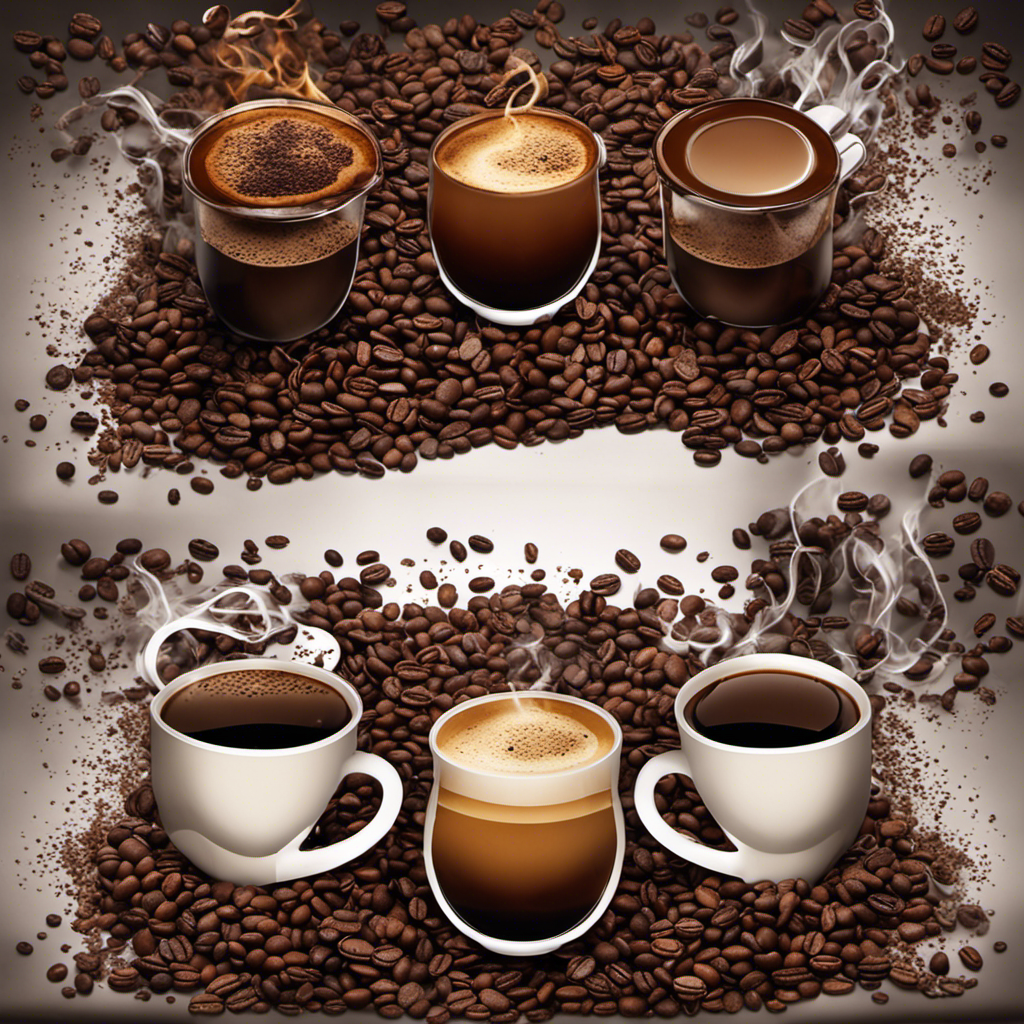 An image showcasing two steaming cups of coffee, one filled with a light roast and the other with a dark roast