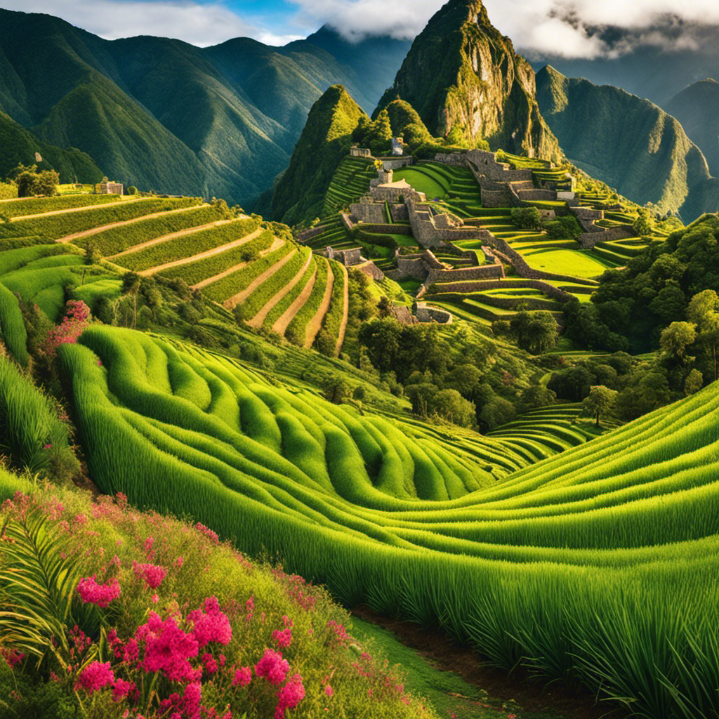 An image showcasing the vibrant landscapes of South America, featuring rolling hills covered in lush green yerba mate plantations, revealing the natural origin of this beloved beverage