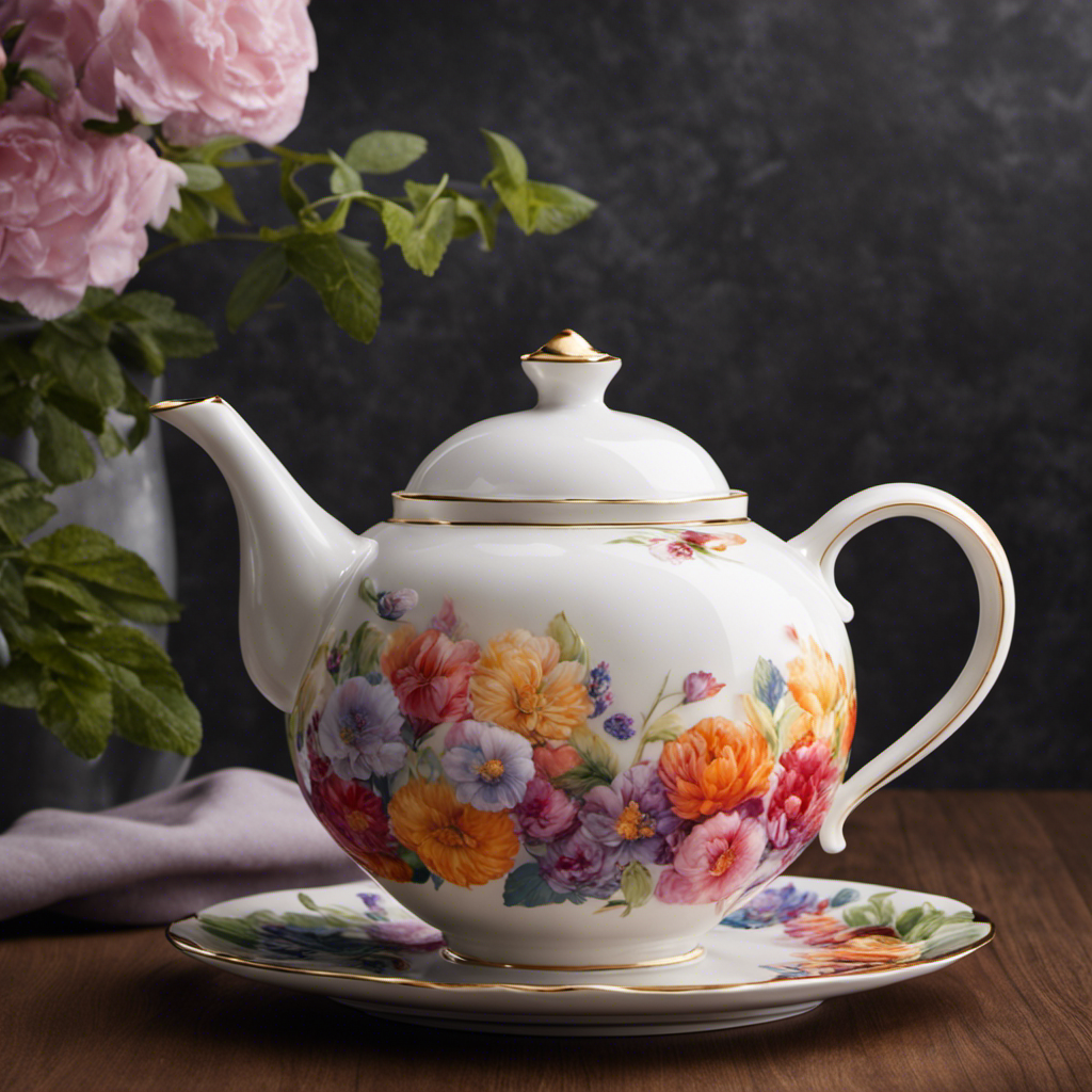 An image showcasing a steaming cup of tea with a delicate porcelain teapot pouring a creamy, plant-based milk alternative