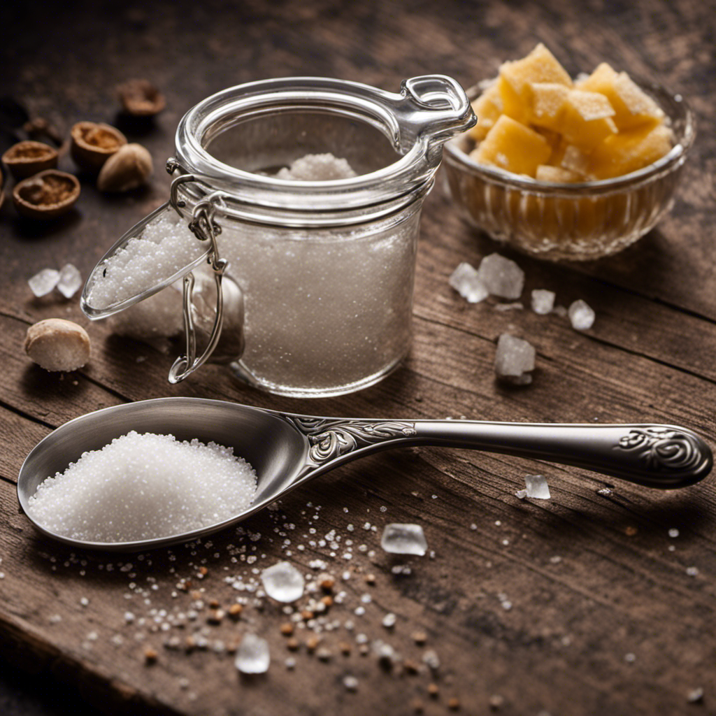 An image showcasing a clear glass measuring spoon filled with precisely measured 2500 milligrams of salt