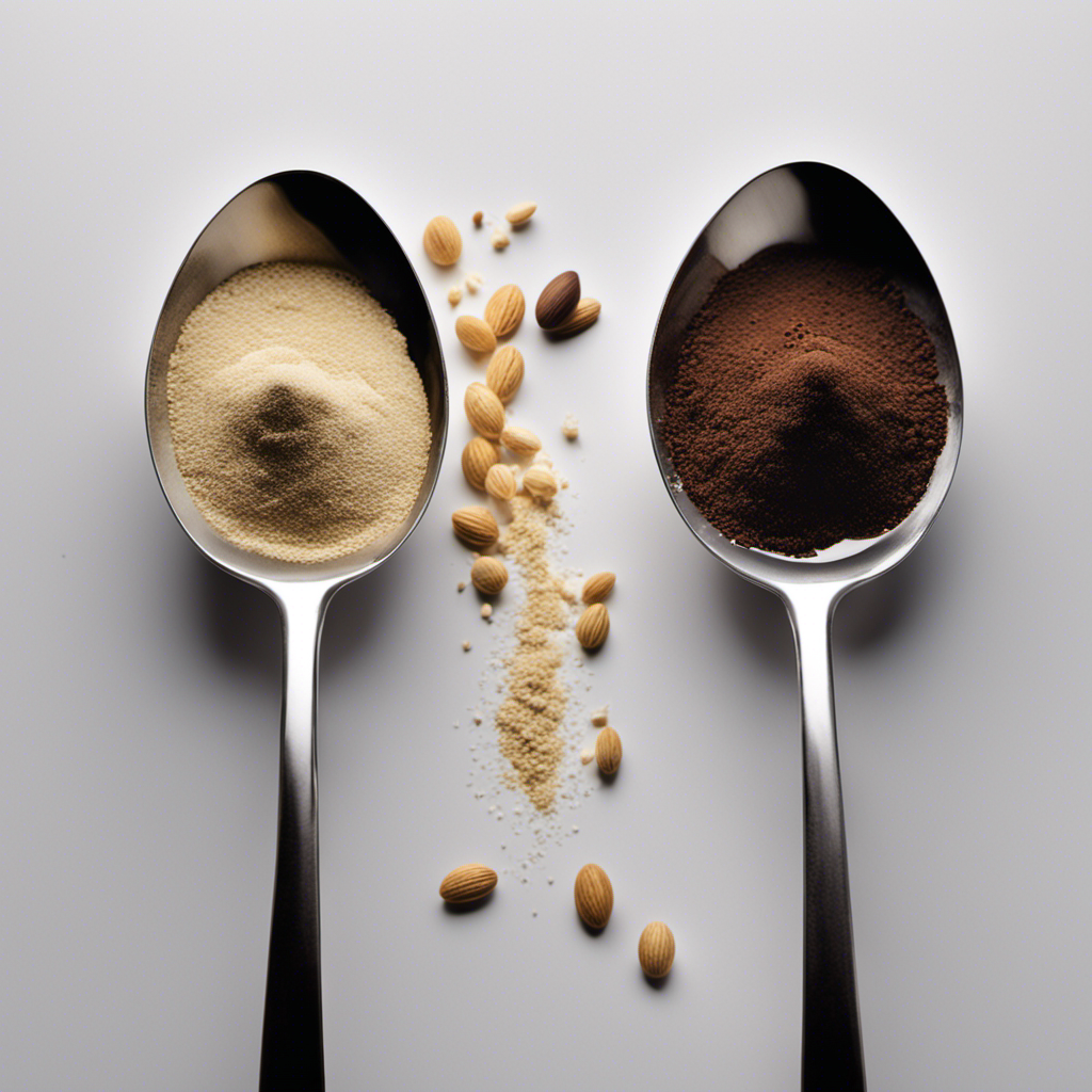 An image showcasing a measuring spoon filled with one teaspoon of dry mix next to another spoon filled with two teaspoons of water, emphasizing the visual contrast between the two components