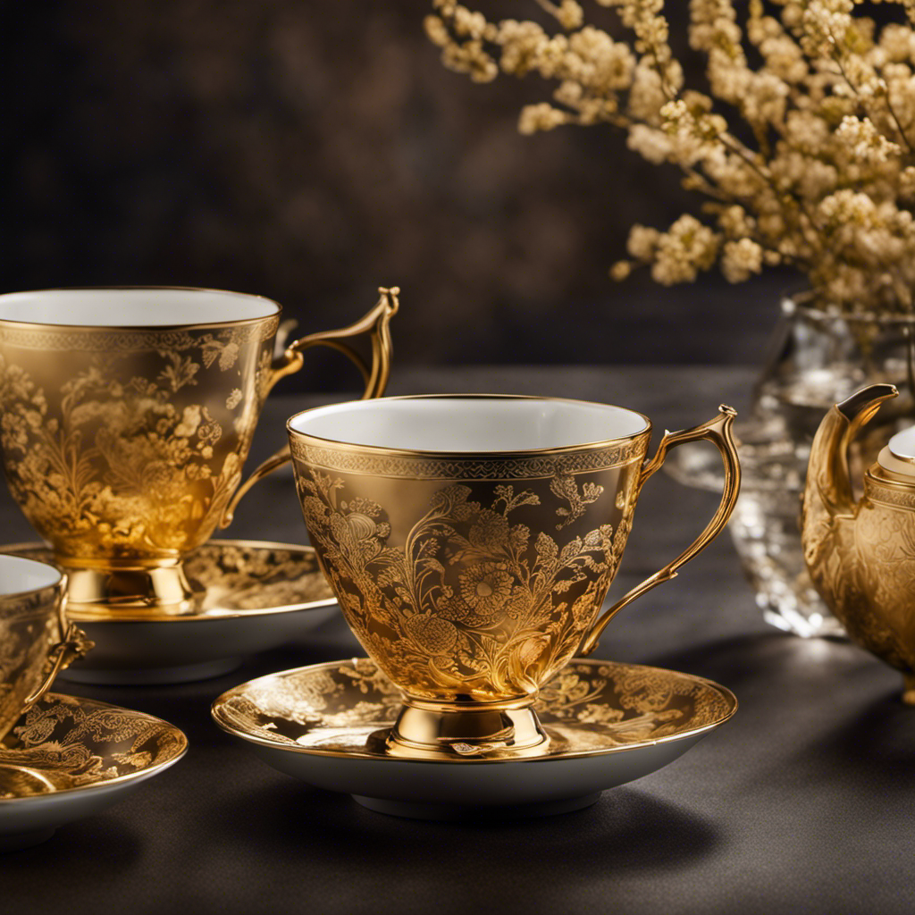 An image that showcases two elegant teacups side by side, one filled with vibrant Oolong tea, radiating a golden hue, and the other with rich, dark Heicha tea, evoking a sense of earthy tranquility