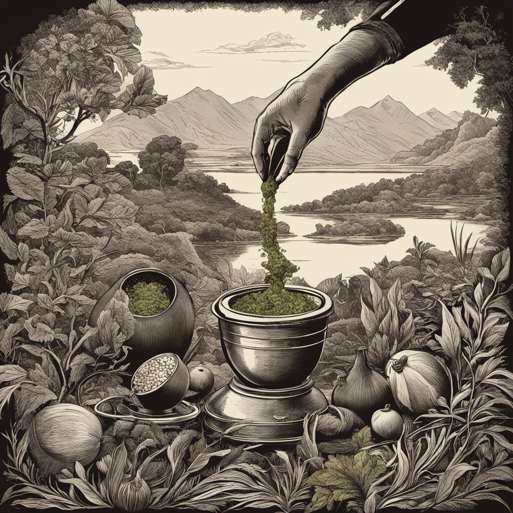 An image showcasing the step-by-step process of preparing Piporé Yerba Mate: a hand placing a traditional gourd filled with yerba mate leaves, pouring hot water from a thermos, inserting a bombilla, and savoring the invigorating beverage