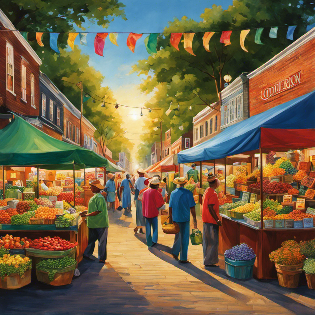 An image showcasing a vibrant local market in Goldsboro, NC, bustling with colorful stalls brimming with aromatic yerba mate