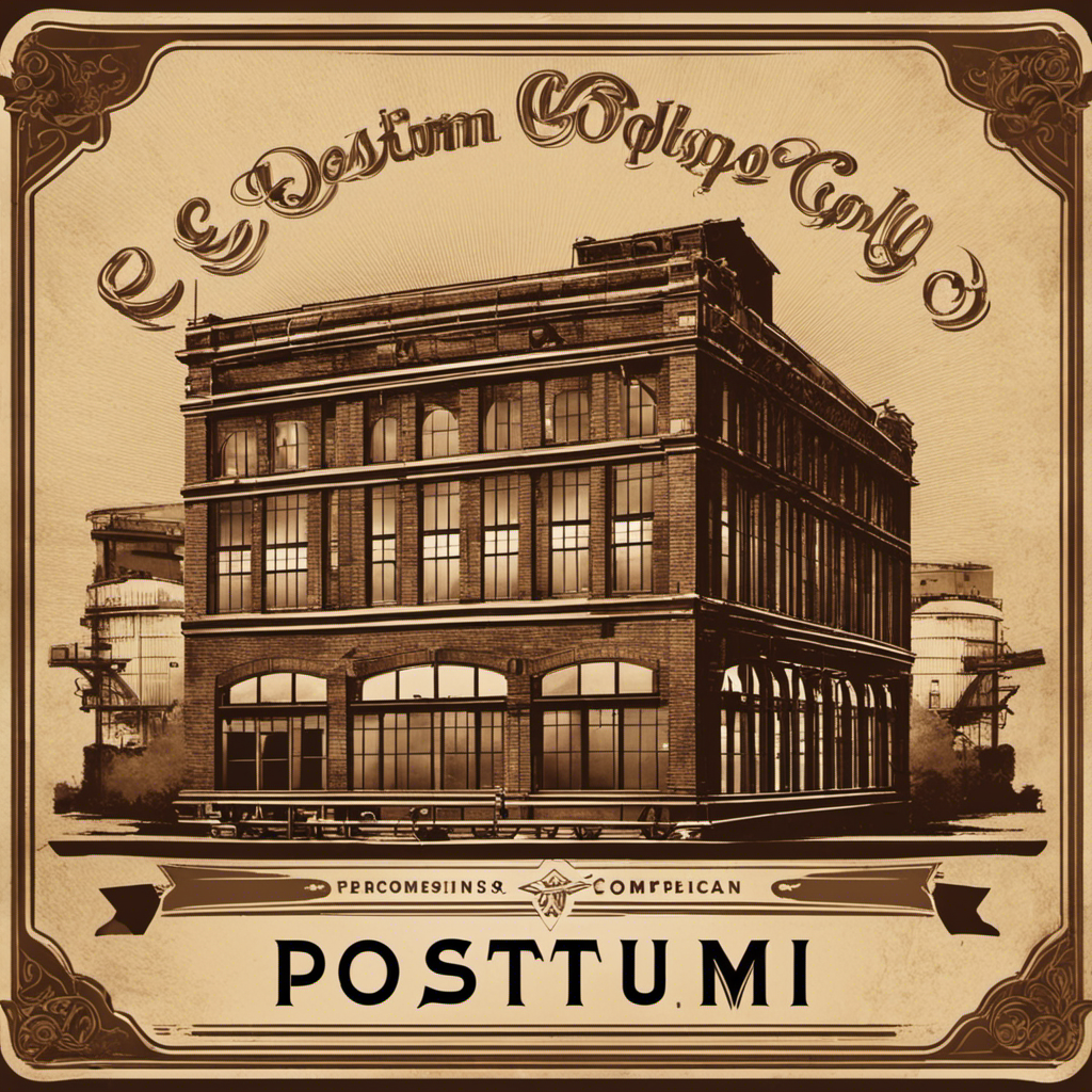 An image showcasing the transformation of Postum Company, depicting a nostalgic sepia-toned background with a vintage factory building
