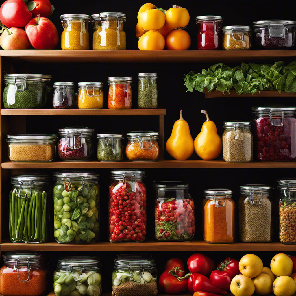 An image showcasing an organized refrigerator filled with vibrantly colored fruits and vegetables, sealed glass containers with leftovers, and neatly arranged spice jars, all radiating freshness and preserving flavor