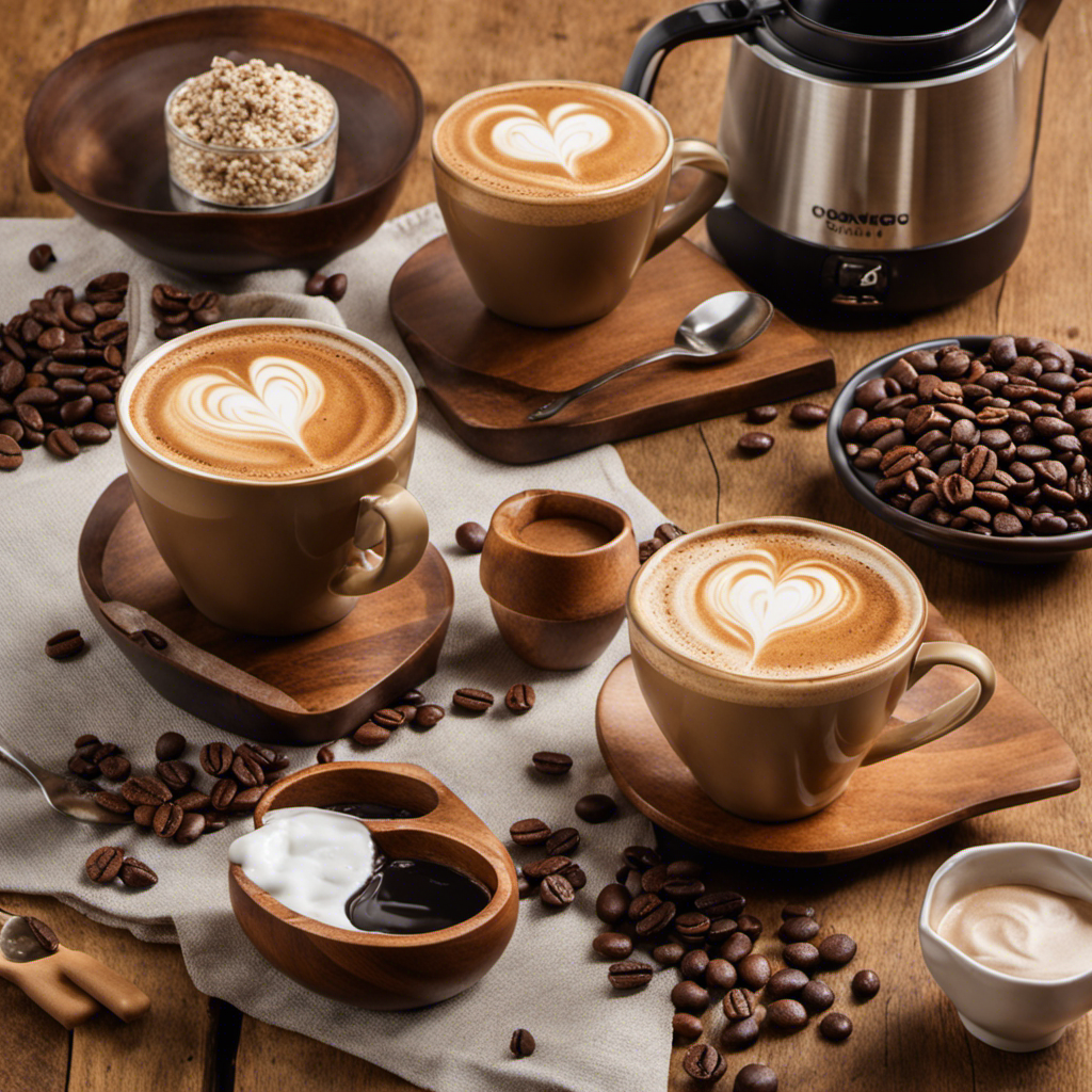 An image that showcases a cup of steaming hot coffee, infused with a creamy protein coffee creamer