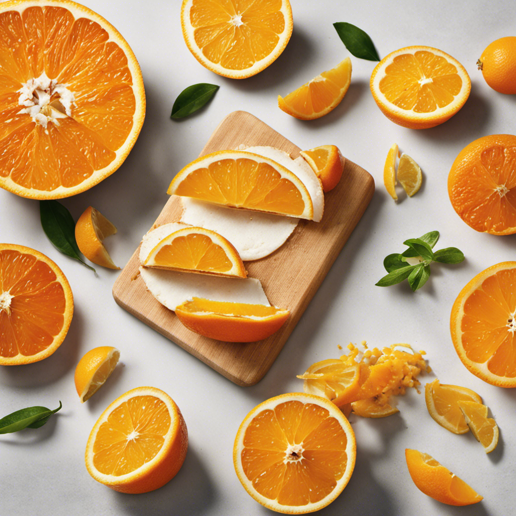 An image showcasing a vibrant orange being sliced to release its aromatic zest, revealing two teaspoons' worth of beautifully grated lemon peel, perfectly substituting for an orange's zest