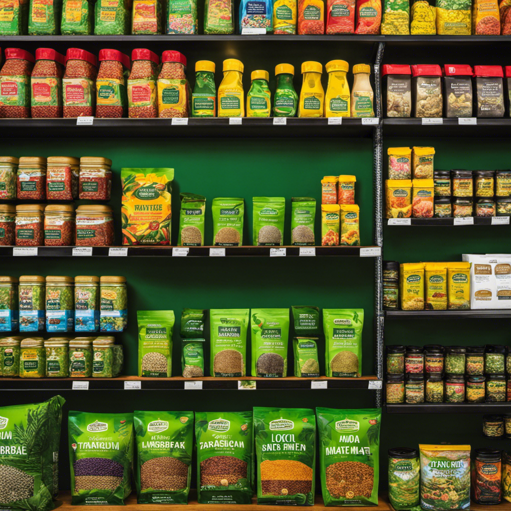 An image showcasing the vibrant shelves of a local grocery store, adorned with assorted Taragui Yerba Mate products