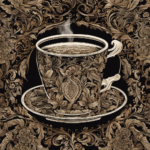 An image showcasing a steaming mug filled with rich, dark liquid resembling coffee, but upon closer look, reveals intricate details of tea leaves swirling in a mesmerizing pattern, capturing the essence of flavorful alternatives to coffee
