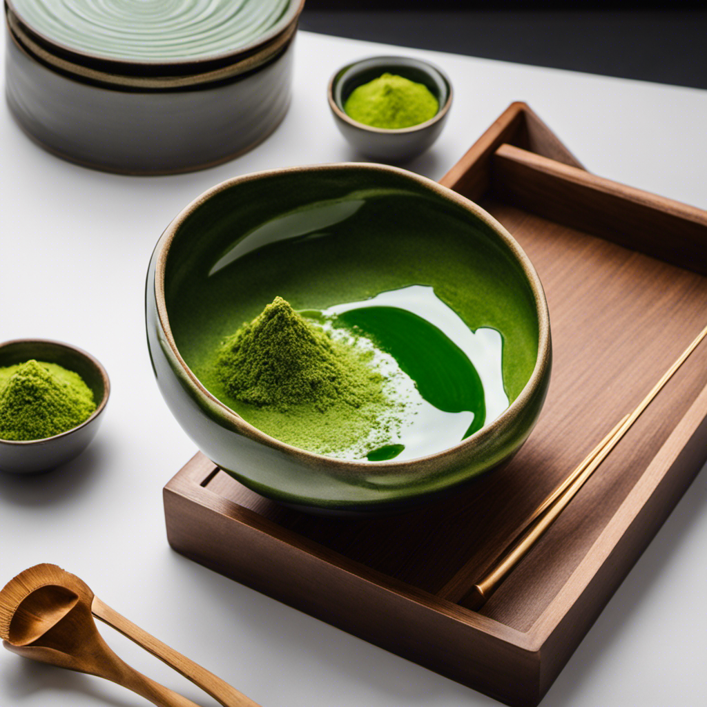 An image capturing the essence of the art and functionality of matcha bowls: a handcrafted ceramic bowl, adorned with delicate brush strokes, cradling vibrant green matcha tea, exuding tranquility and elegance