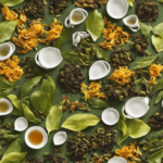 An image showcasing a vibrant assortment of Oolong tea leaves, unfurling in various shades of green, amber, and bronze, while delicate wisps of steam rise, evoking the rich flavors, diverse origins, and captivating names that define this fascinating tea