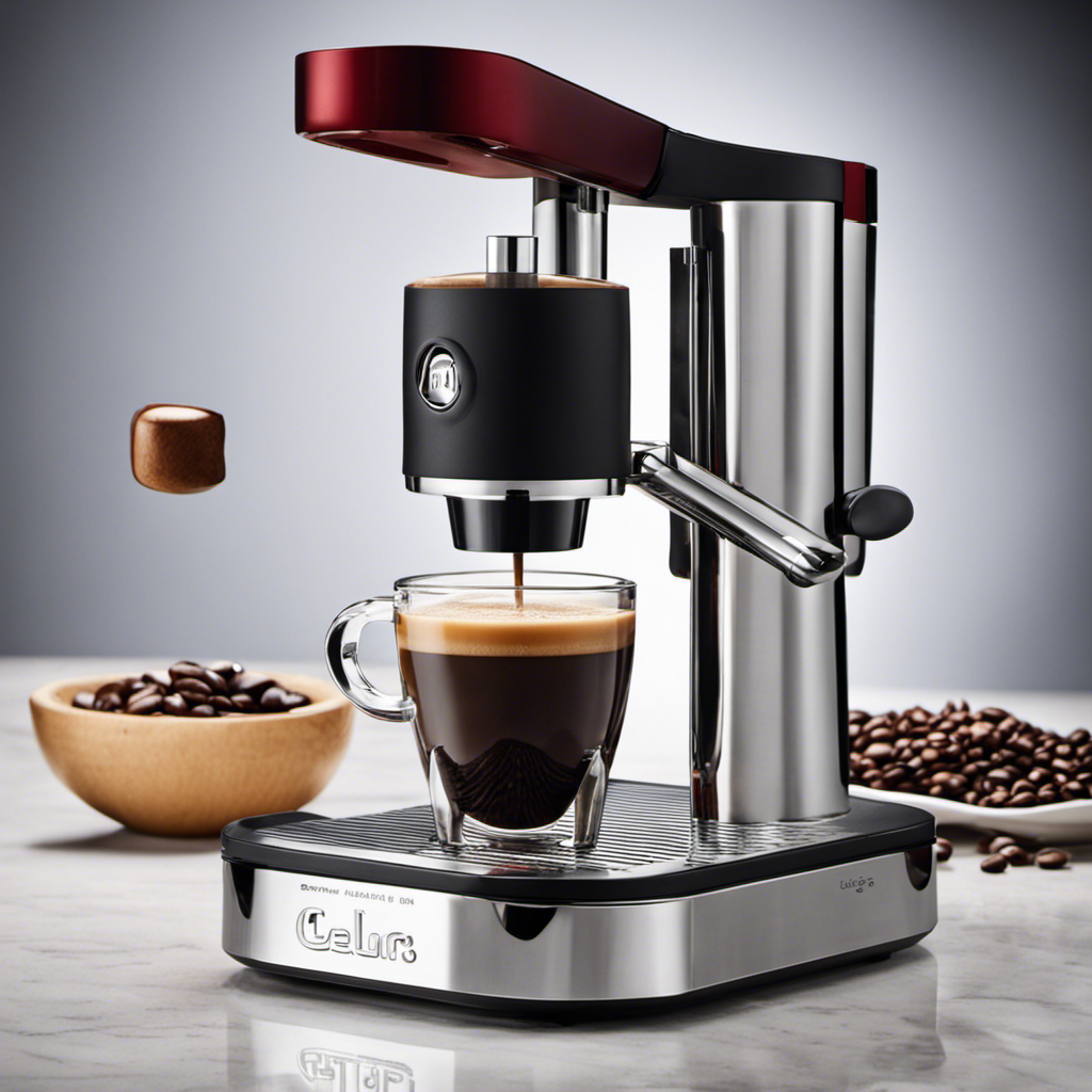 An image showcasing the Flair Espresso Maker: A sleek, compact manual press with a polished stainless-steel body, a lever arm, and a precision gauge, producing rich, crema-topped shots of espresso