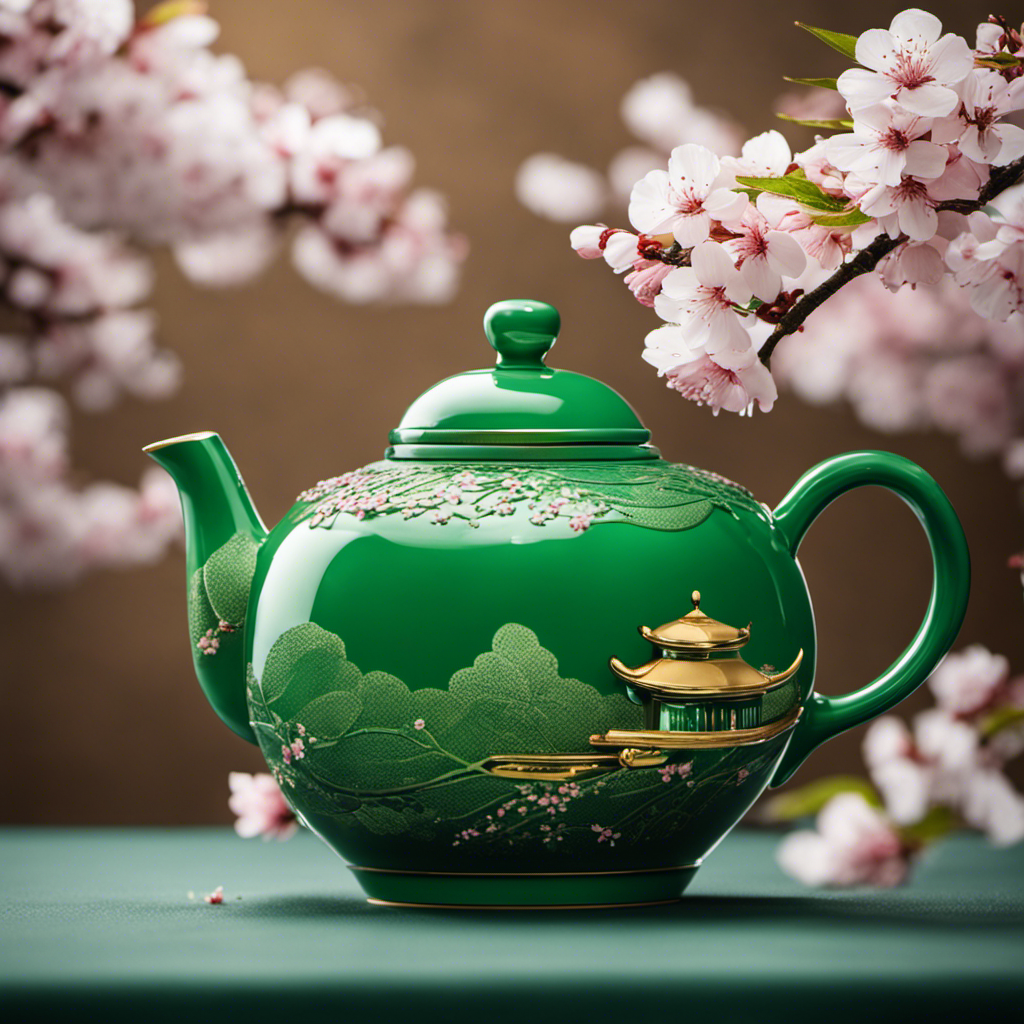 An image showcasing a vibrant cup of Sencha tea, steam rising above the emerald green liquid