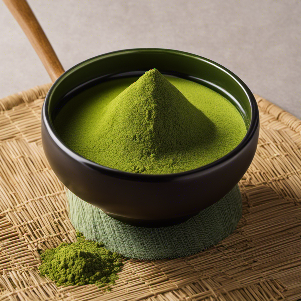 An image showcasing the meticulous process of using a matcha sifter: vibrant green tea powder cascading gently through the fine mesh, capturing impurities, and resulting in a velvety smooth cup of tea