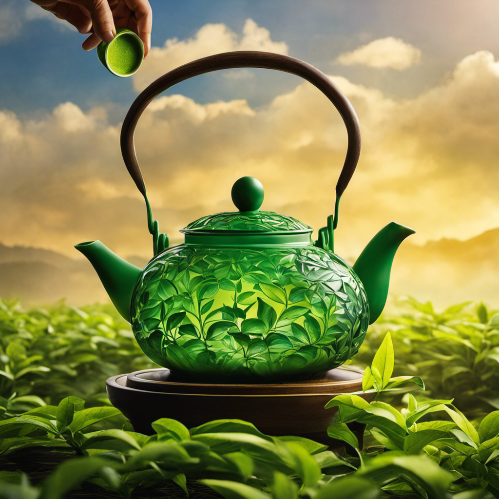 An image showcasing the enchanting progression of green tea, from emerald-hued leaves unfurling amidst the soft glow of sunlight, to delicate leaves being brewed, encapsulating the journey from oxidation to infusion