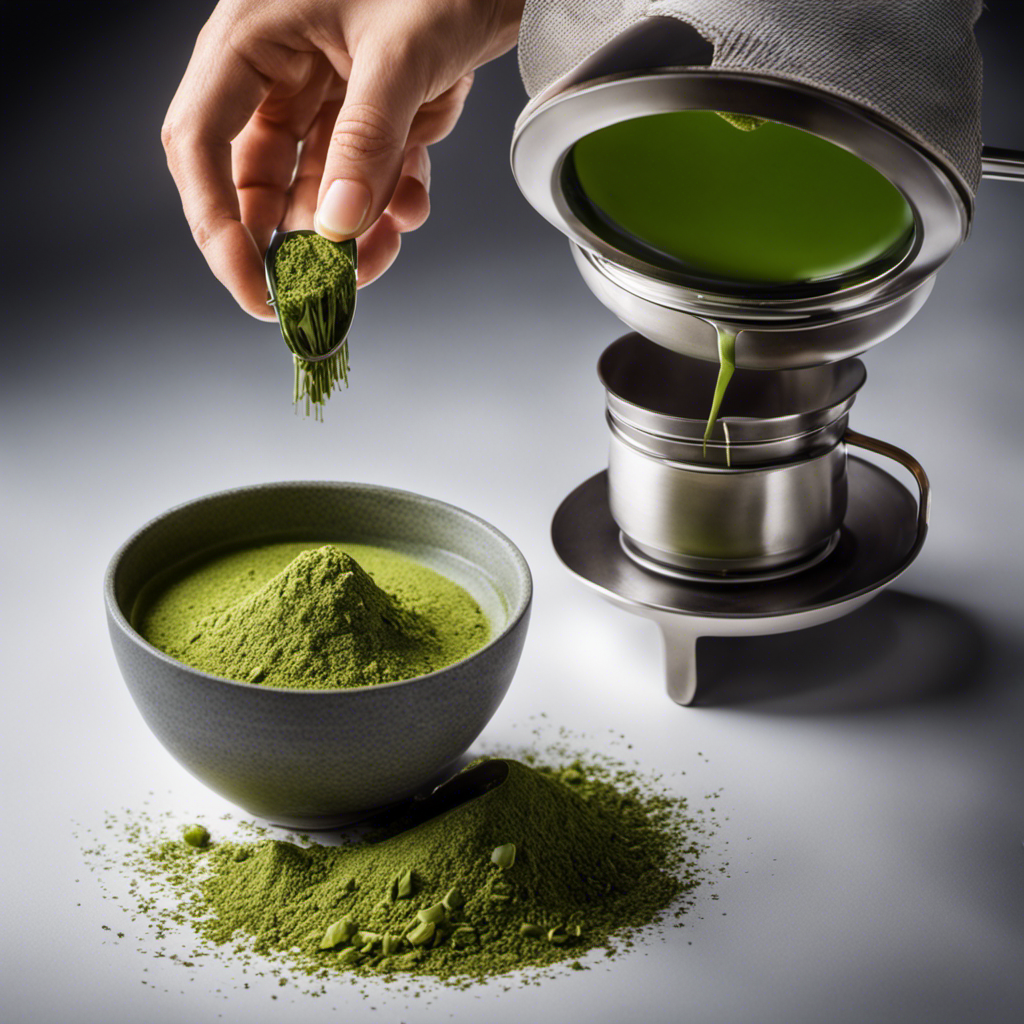 An image showcasing the intricate process of grinding vibrant green tea leaves into a fine powder, followed by its whisking into a frothy, antioxidant-rich matcha beverage, symbolizing the science behind its numerous health benefits