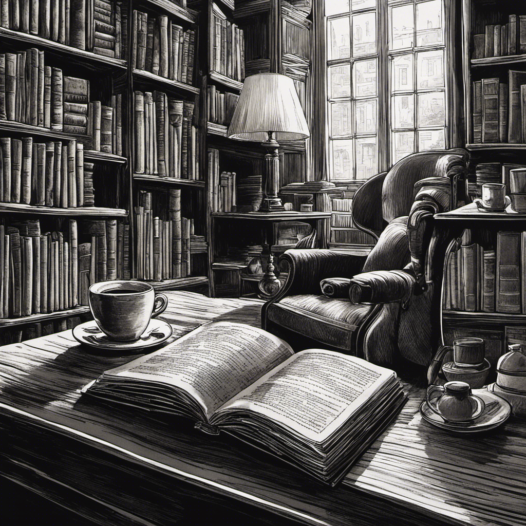 Create an image that portrays the unexpected advantages of black coffee, showcasing its invigorating aroma enveloping a cozy reading nook, with a steaming cup beside a stack of books, emanating an aura of focused relaxation and mental stimulation