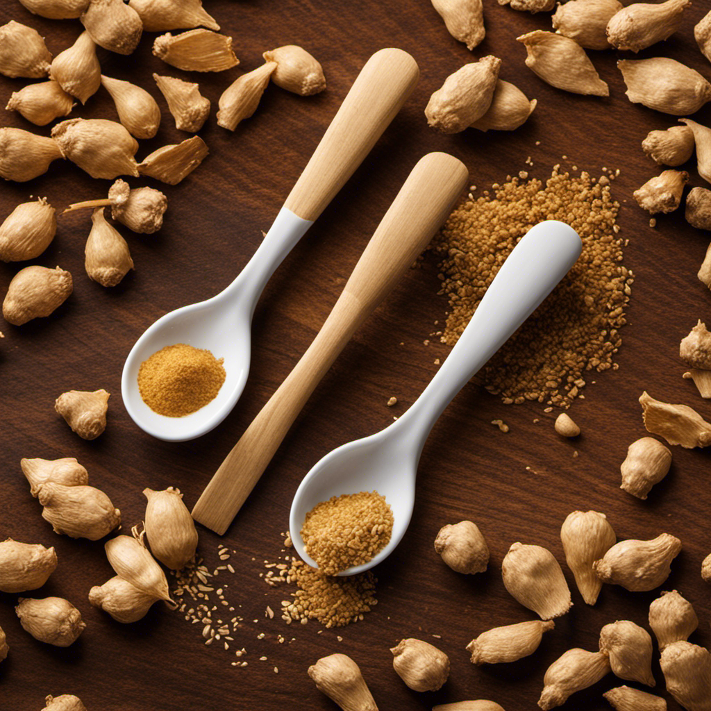 An image showcasing two identical teaspoons filled to the brim with finely chopped ginger