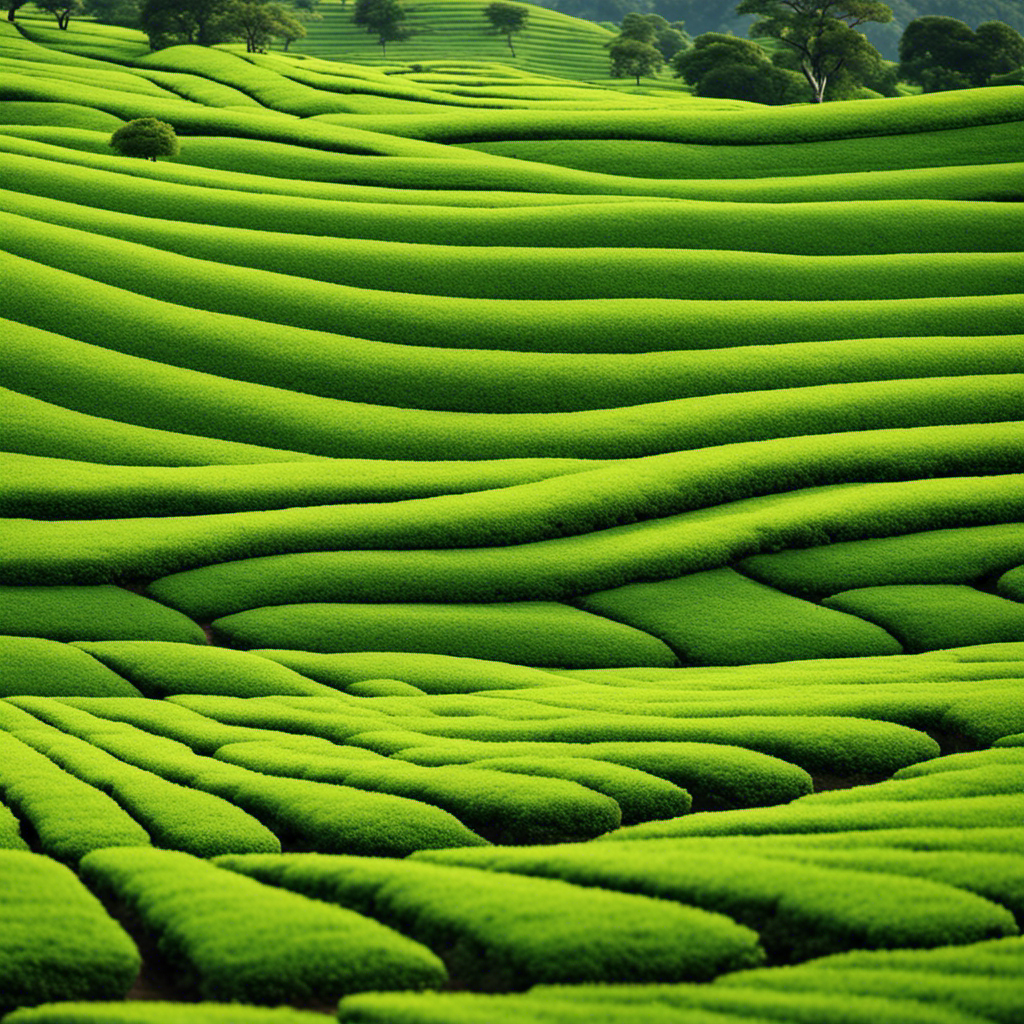 An image showcasing the lush, emerald-green tea fields of Japan's premier gyokuro regions