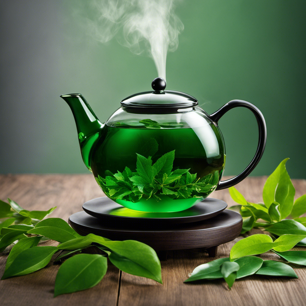 An image showcasing the vibrant emerald green Gyokuro leaves cascading gracefully from a ceramic tea pot, as steam rises, revealing their delicate aroma, enticing readers to explore the culinary possibilities