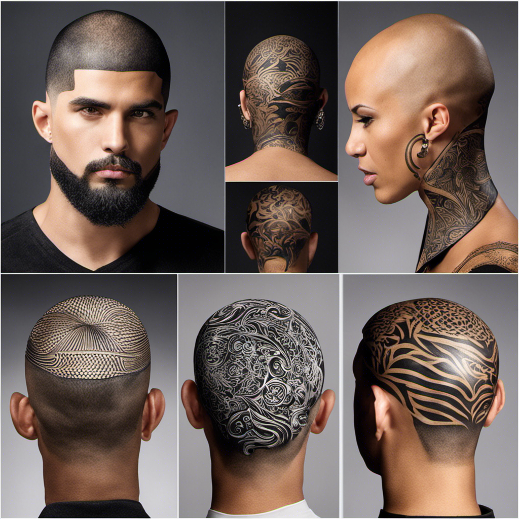 An image capturing the step-by-step process of shaving a head, showcasing intricate designs