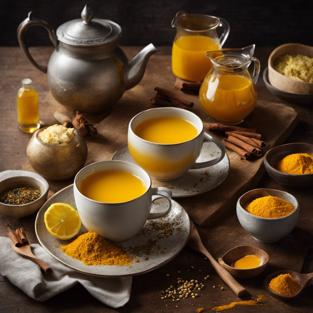 An image featuring a vibrant, steaming cup of turmeric tea in a cozy, sunlit kitchen