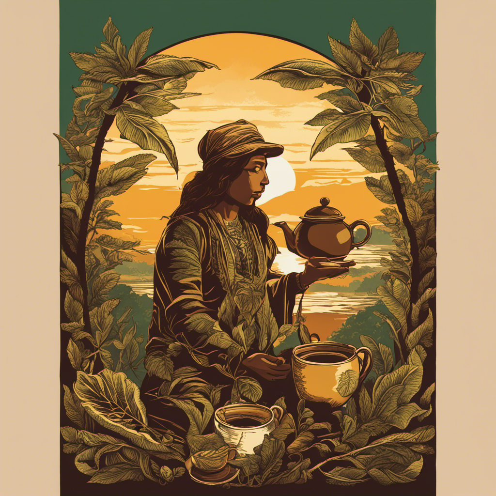 An image showcasing a person holding a steaming cup of yerba mate, with wilting plants and a faded sun in the background, symbolizing the potential dangers of excessive consumption