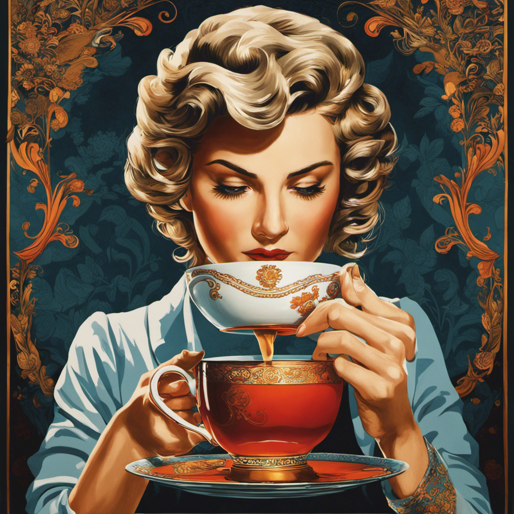 An image of a person holding a cup of decaffeinated tea, with a disappointed expression on their face