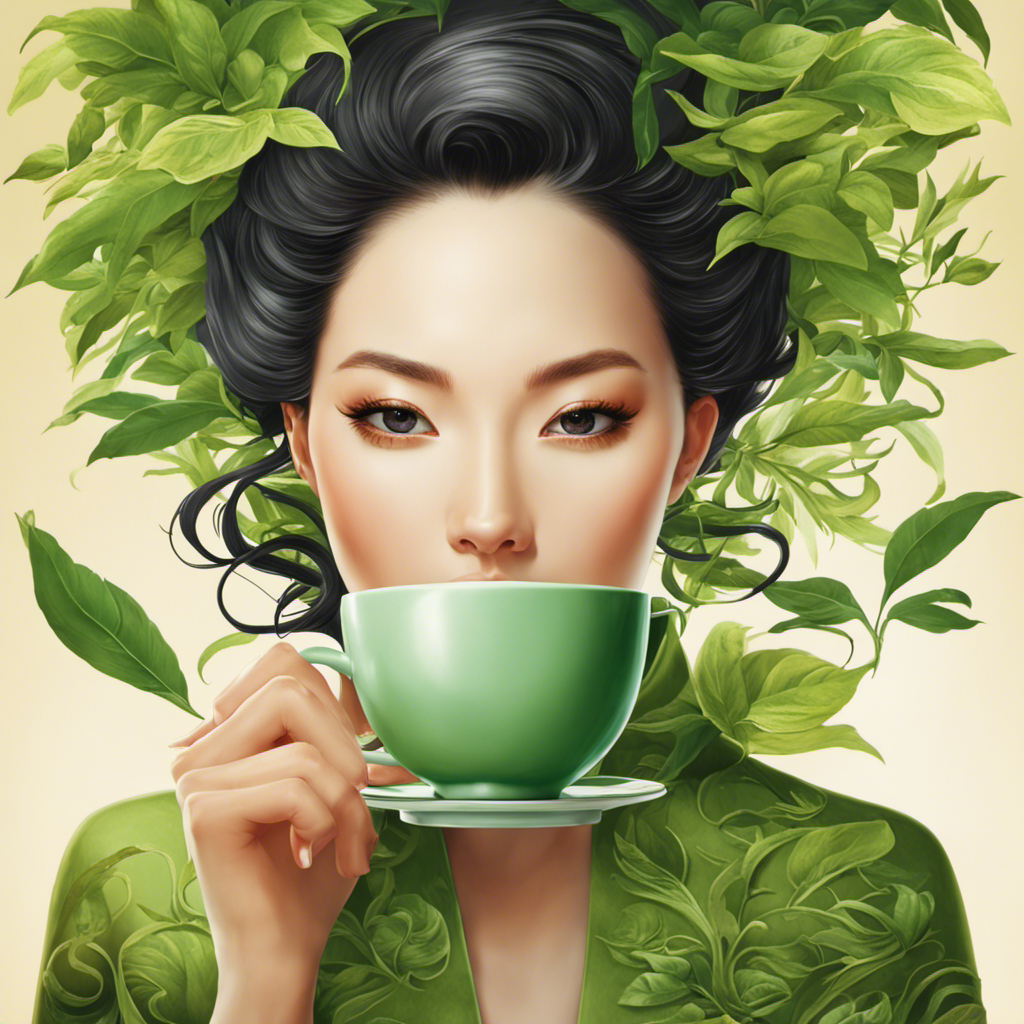 An image showcasing a person sipping on a cup of steaming Oolong tea, with a serene expression on their face