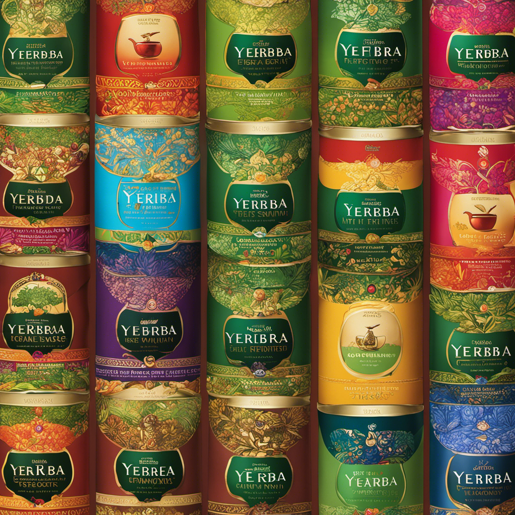 An image showcasing a variety of vibrant yerba mate tea brands, neatly arranged in a row, with each package displaying their unique flavors and slimming benefits