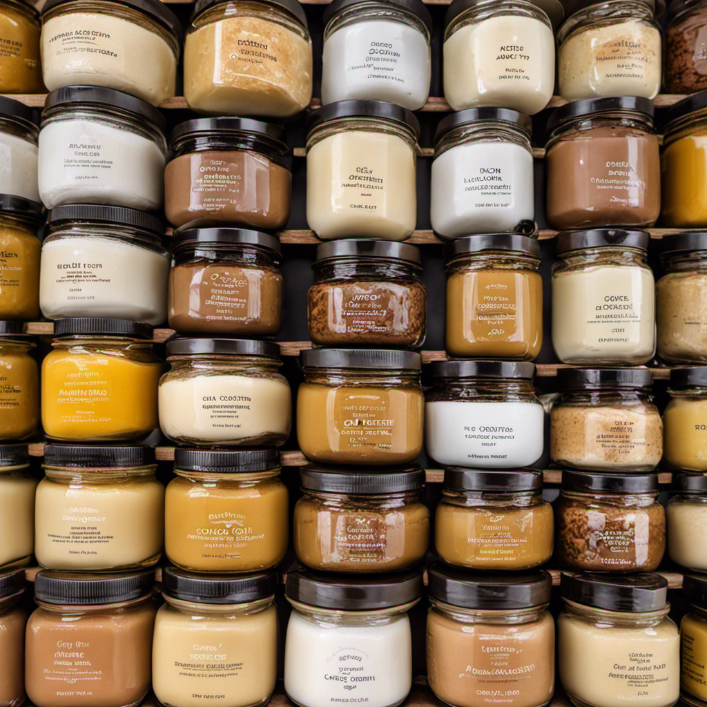 An image showcasing various ingredients like cocoa butter, shea butter, almond oil, and coconut oil, elegantly arranged in glass jars with labels