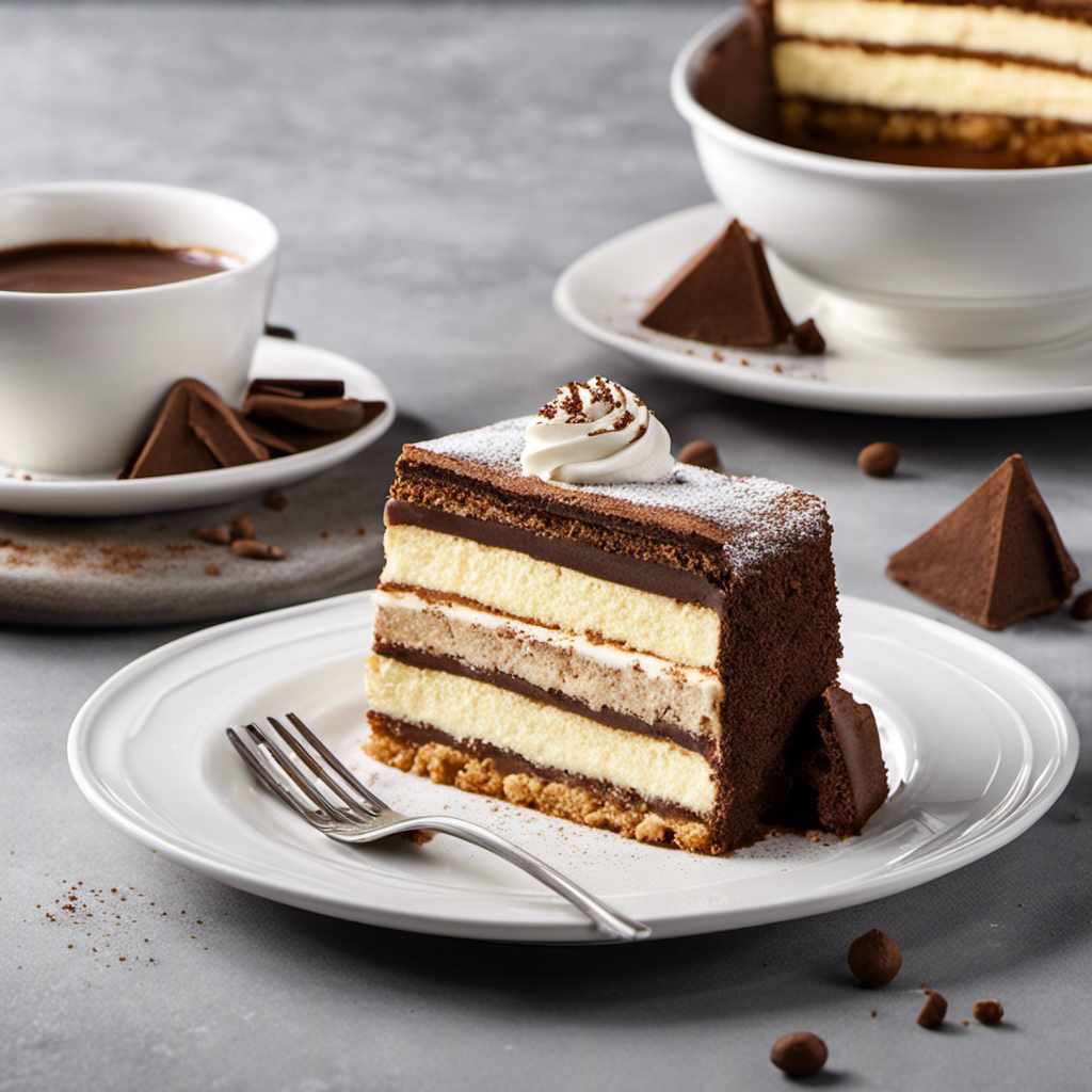 An image showcasing a slice of luscious tiramisu, layered with delicate ladyfingers soaked in a rich, aromatic alternative to coffee