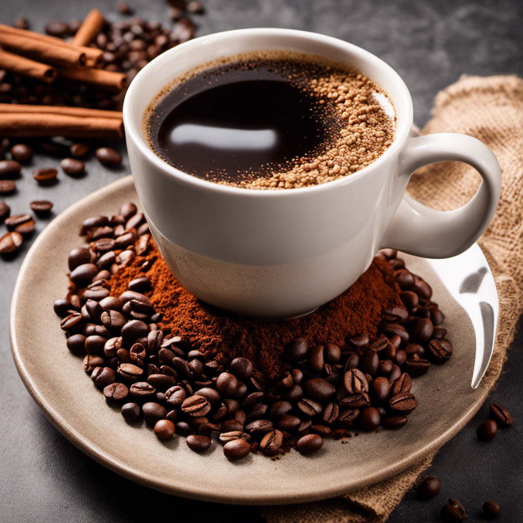 An image showcasing a steaming cup of coffee adorned with aromatic coffee beans, surrounded by a selection of alternative ingredients like cocoa powder, ground cinnamon, and vanilla extract, inviting readers to discover substitutes for instant coffee crystals