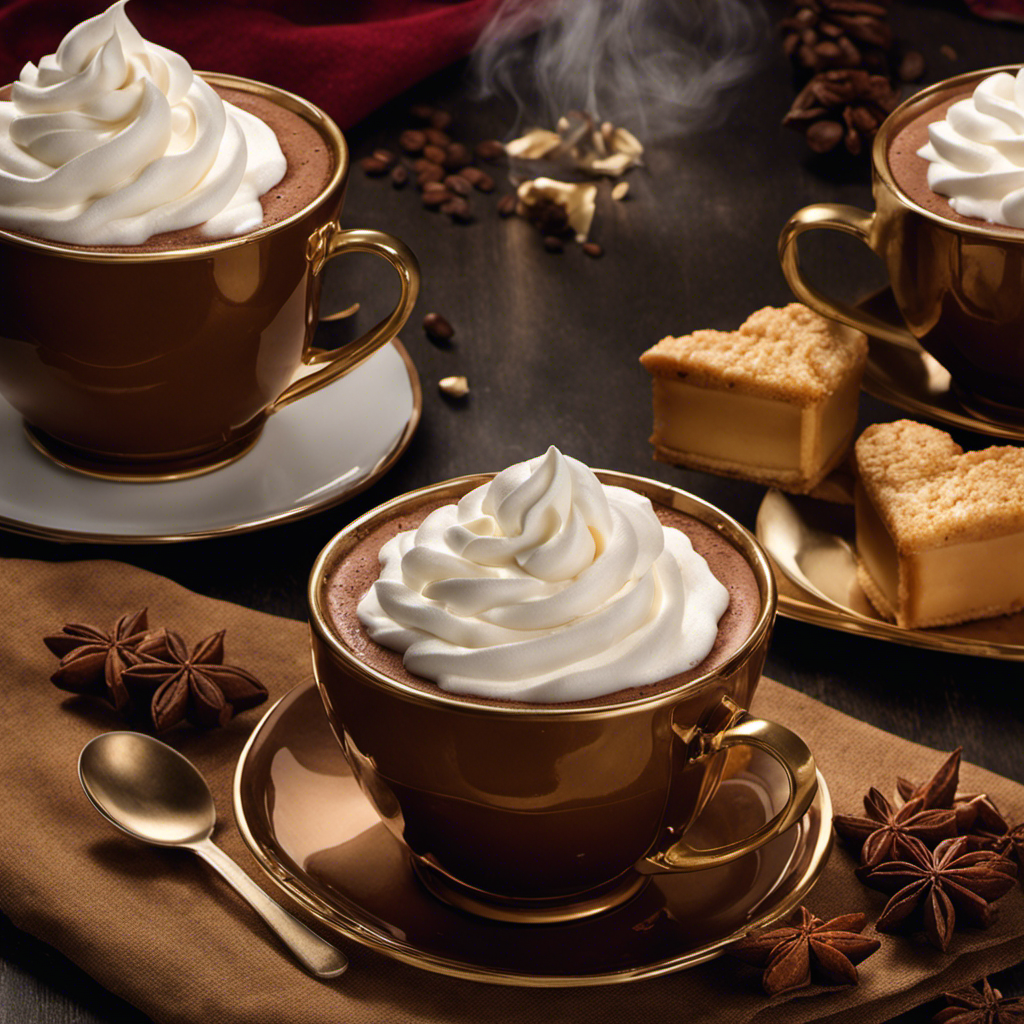 An image showcasing a steaming cup of cocoa, rich and velvety, adorned with a fluffy dollop of whipped cream, as an enticing substitute for coffee in recipes
