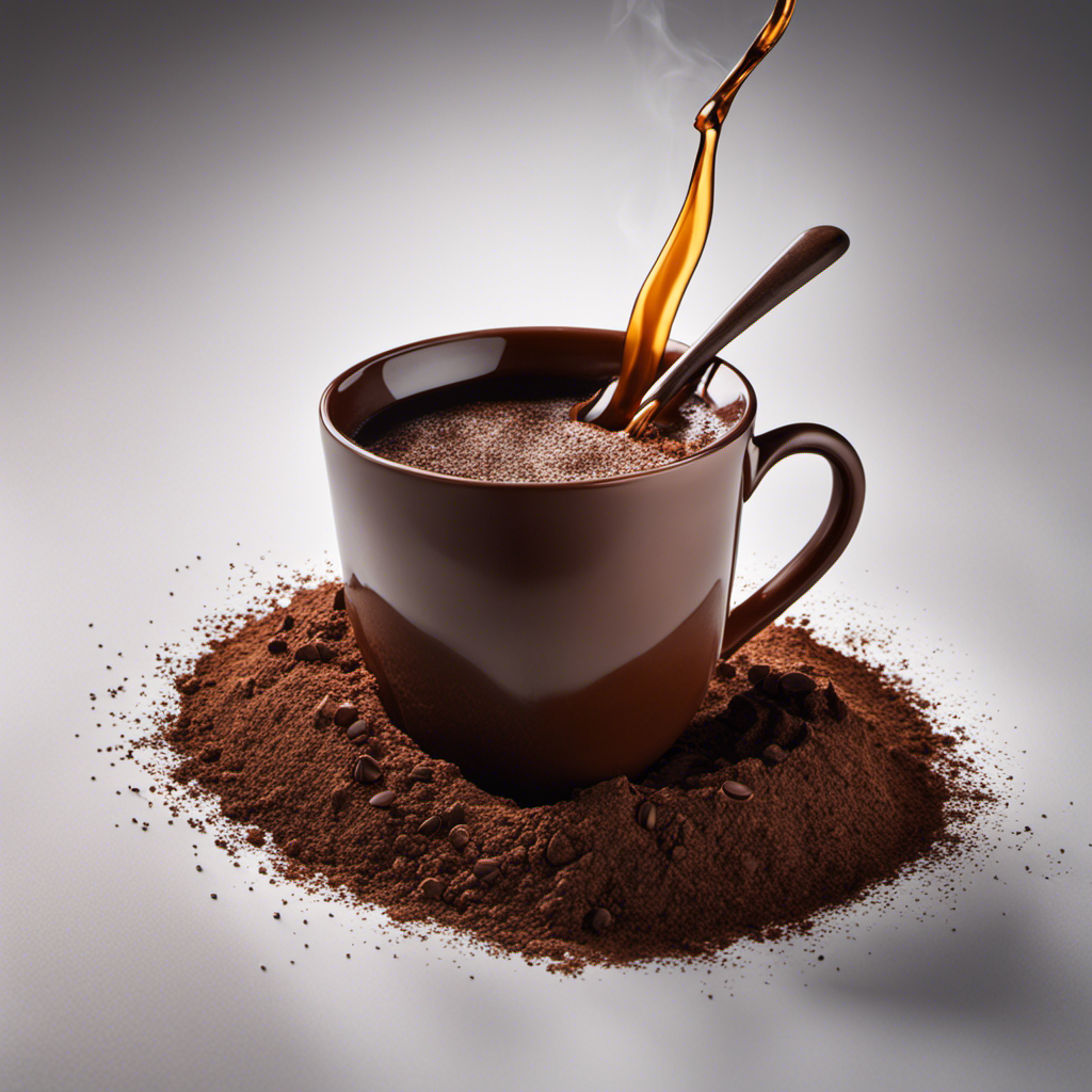 An image showcasing a steaming mug filled with a rich, dark liquid, shimmering with hints of chocolate and vanilla