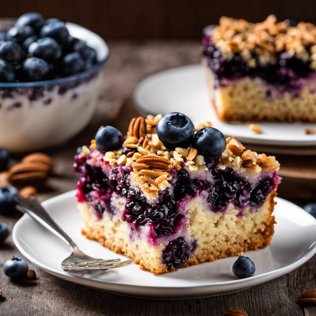 An image showcasing a delectable Blueberry Coffee Cake with a luscious topping