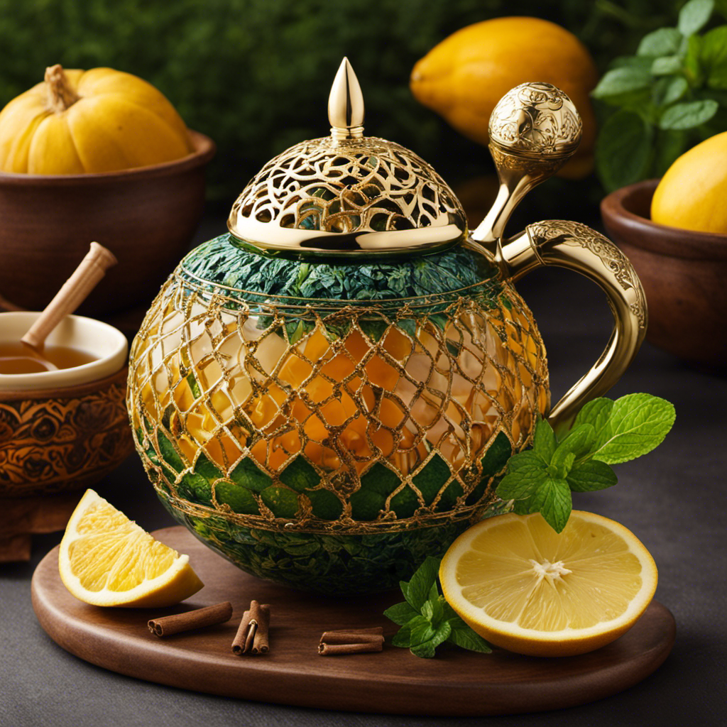 An image featuring a vibrant, gourd-shaped yerba mate container filled to the brim with steaming hot mate tea