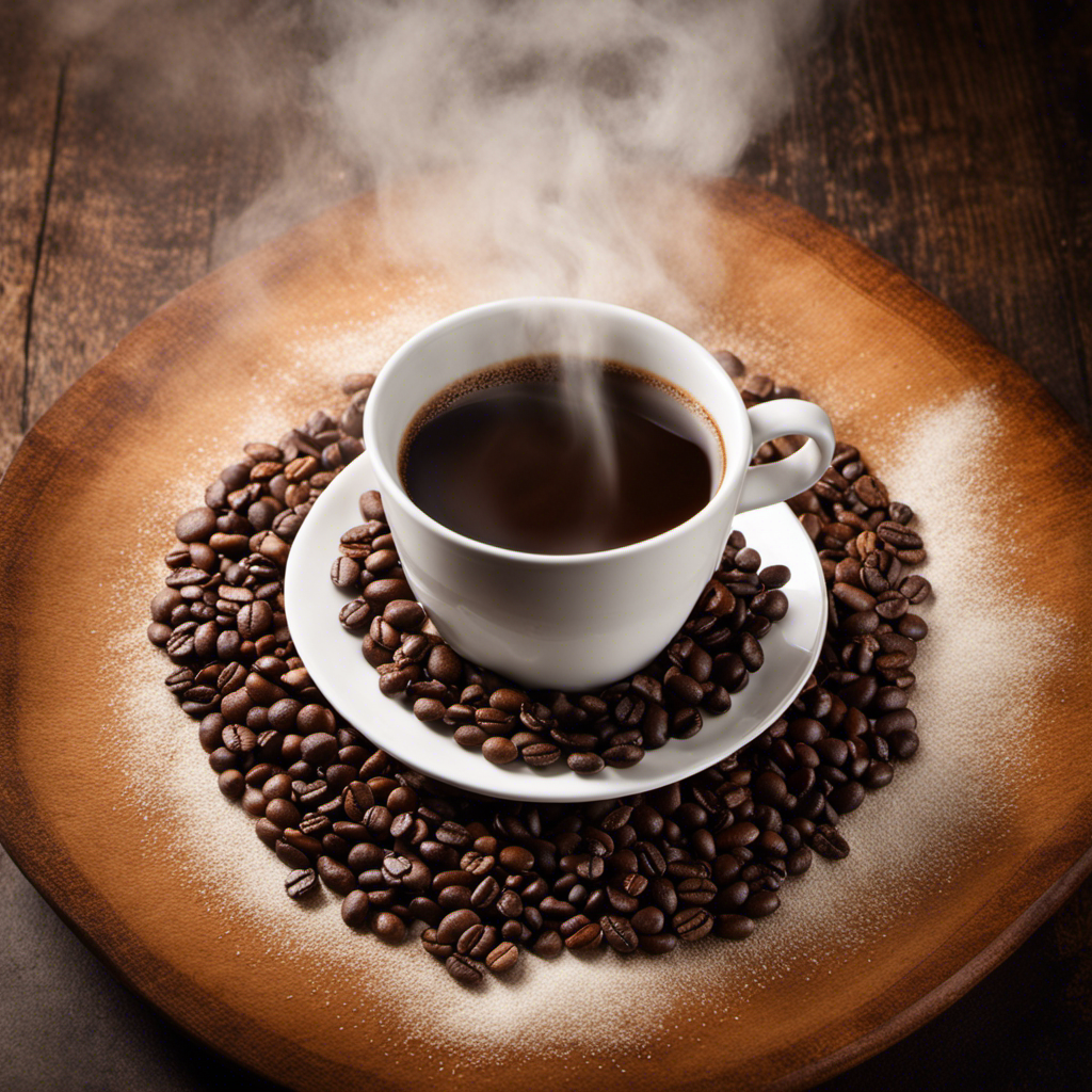 An image showcasing a steaming cup of rich, aromatic coffee beans being ground, emphasizing the process of transforming whole beans into a fine powder