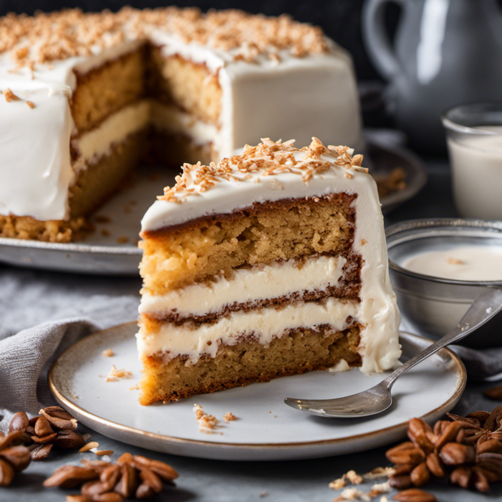 An image featuring a slice of mouthwatering coffee cake topped with a dollop of creamy, dairy-free coconut milk yogurt