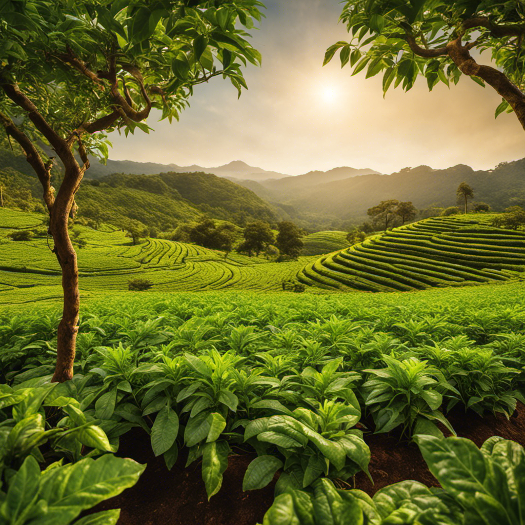 An image showcasing a vibrant, lush yerba mate plantation