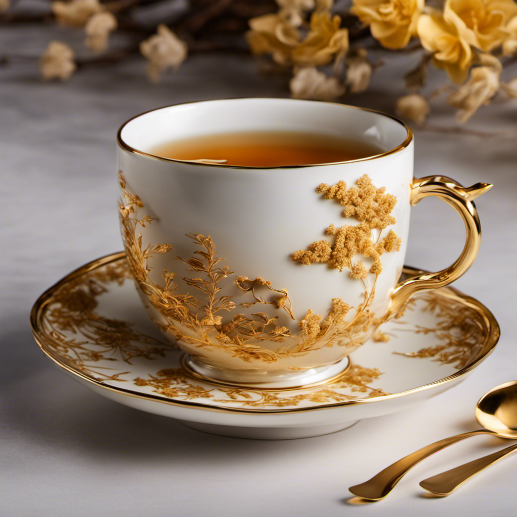 An image showcasing a steaming cup of oolong tea in a delicate porcelain teacup