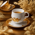 An image of a delicate porcelain teacup, filled with a warm, golden brew of oolong tea