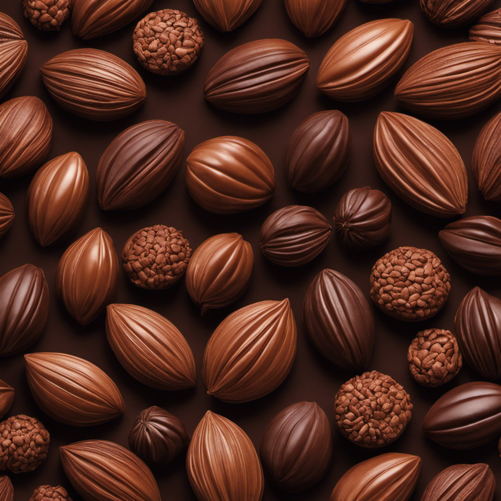 An image showcasing the exquisite allure of raw cacao: a rich, velvety brown bean, its smooth surface adorned with delicate ridges and a glossy sheen, promising a world of indulgent flavors